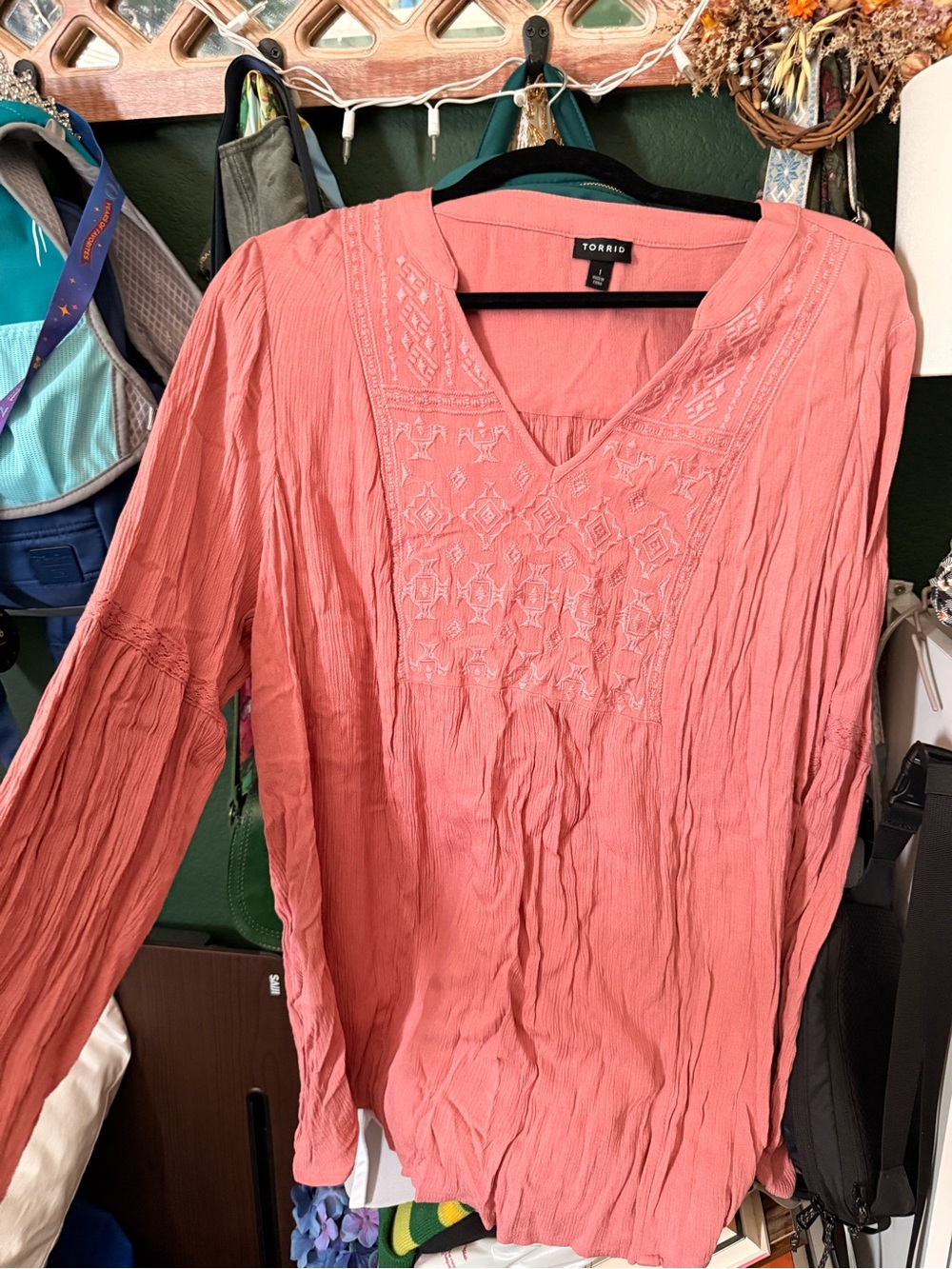 torrid Coral Embroidered V-Neck Tunic Top
